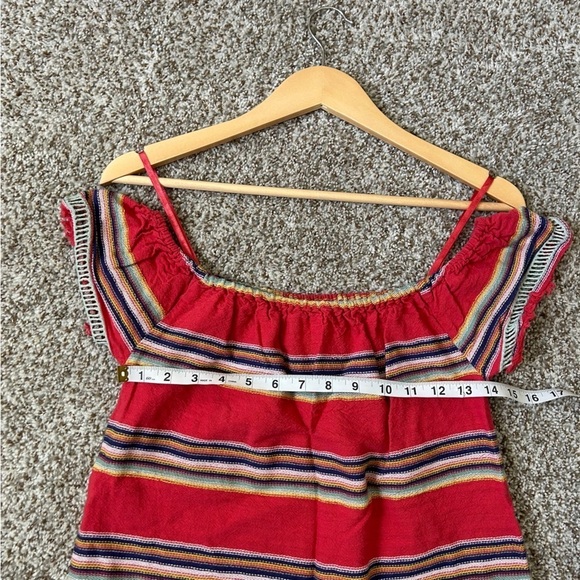 🦋 DRA Los Angeles Red Striped Off the Shoulder Casual Summer Vacation Colorful - Picture 9 of 9